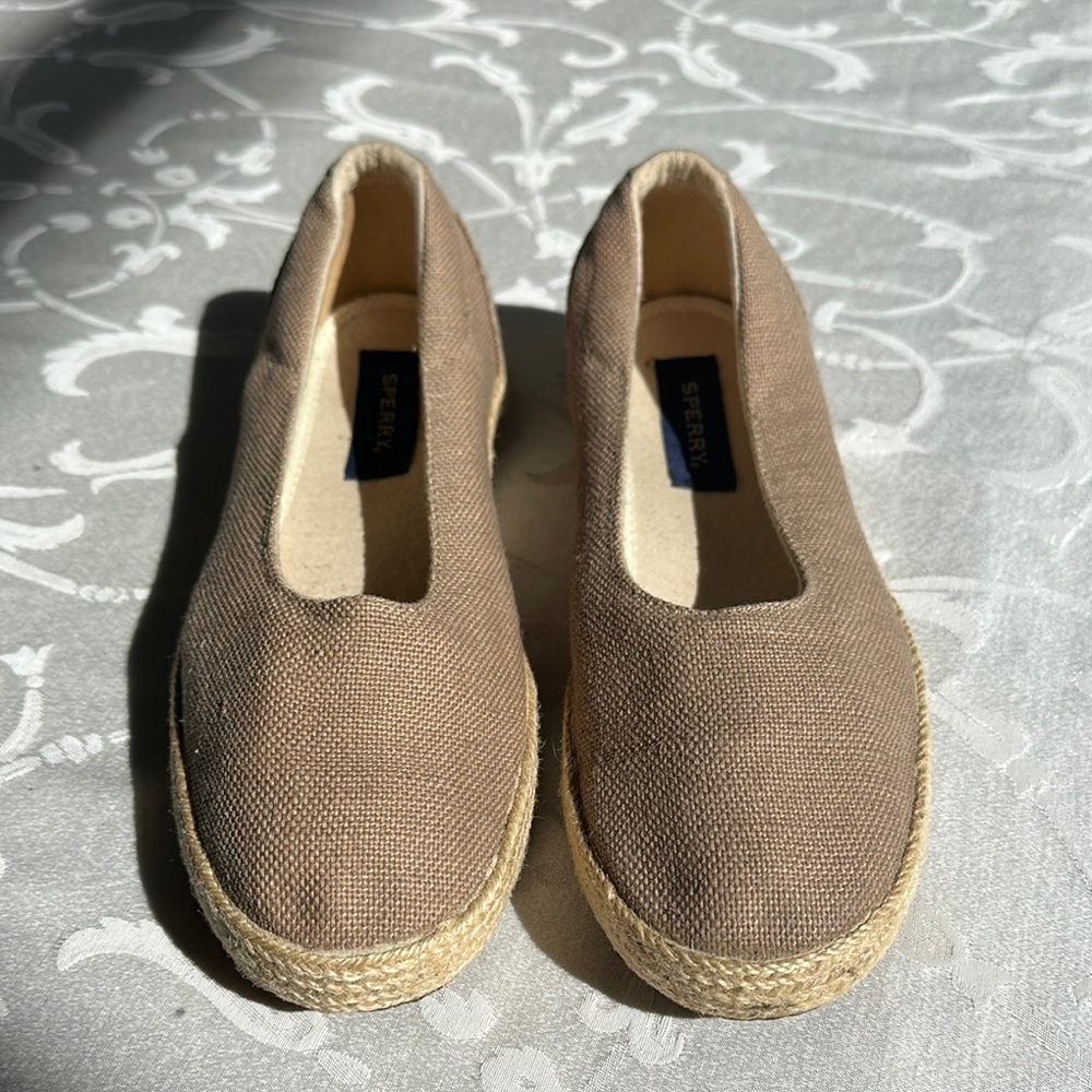Sperry Women's Canvas Espadrille Flats in Taupe Size 9